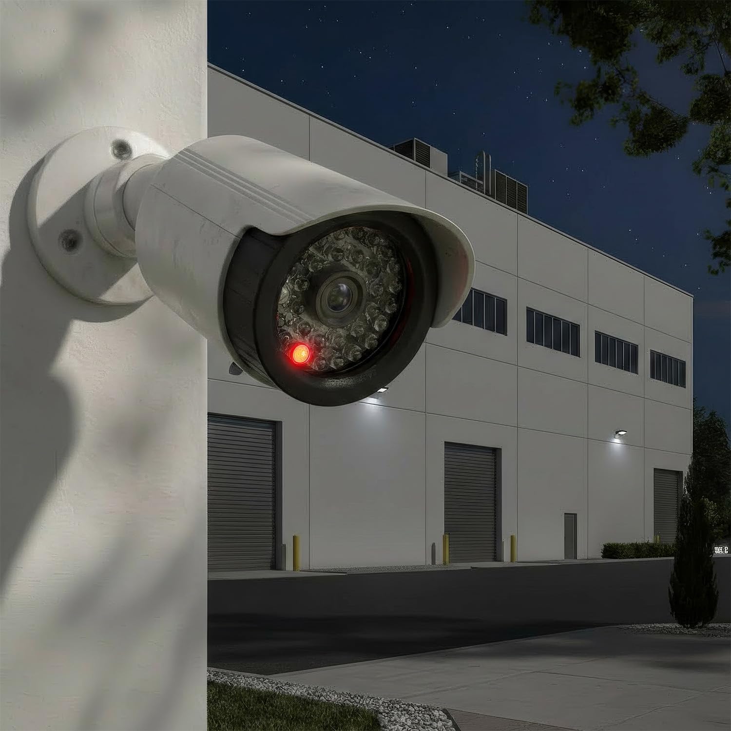 Maclean IR1800 Dummy Camera Flashing LED IP44 | Outdoor and Indoor Adjustable Bracket Warning Sticker Effective Preventive Protection (2, White)