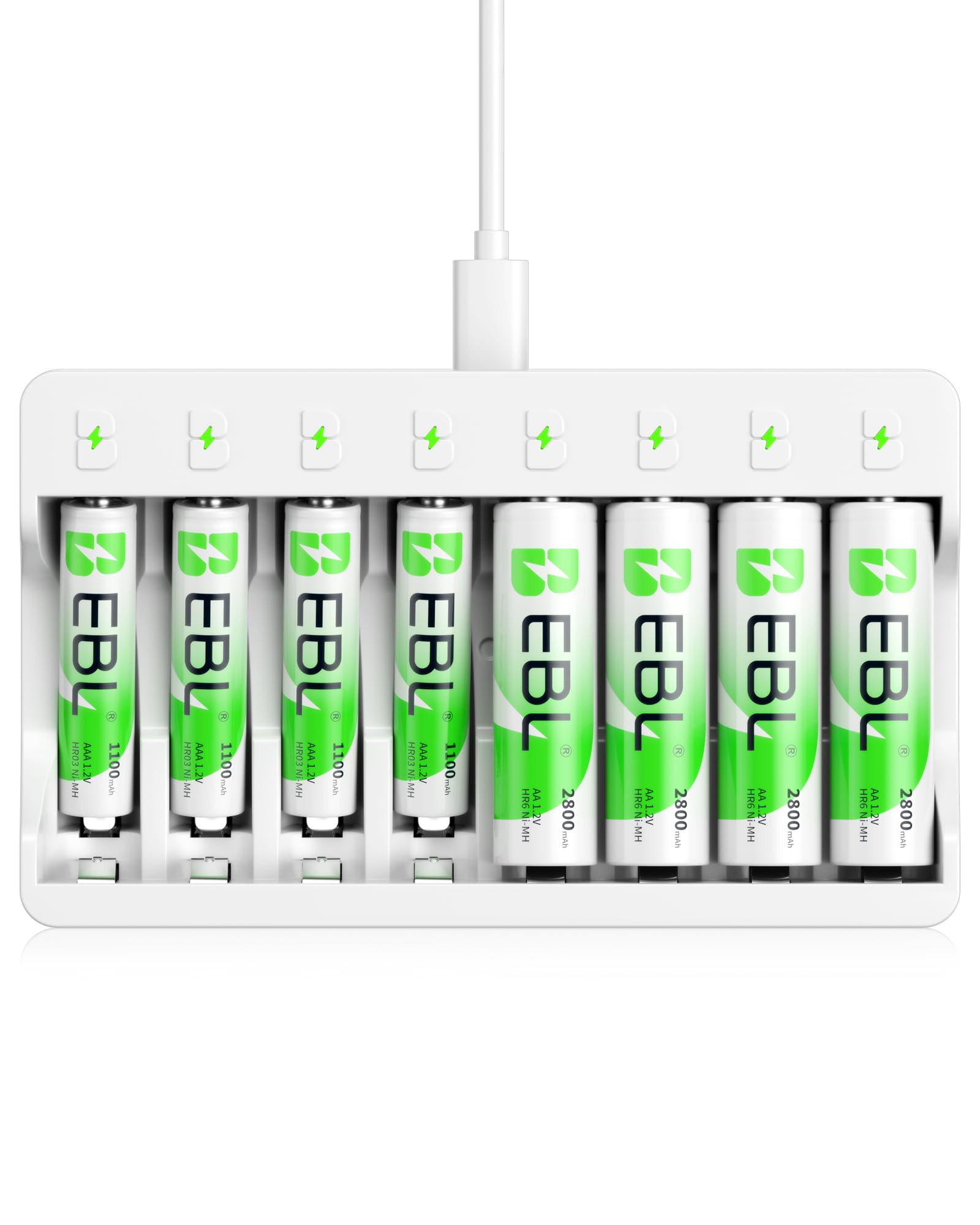 Kit 8 Piles Rechargeables EBL - 4 AA 2800mAh + 4 AAA 1100mAh, NiMH Neuves