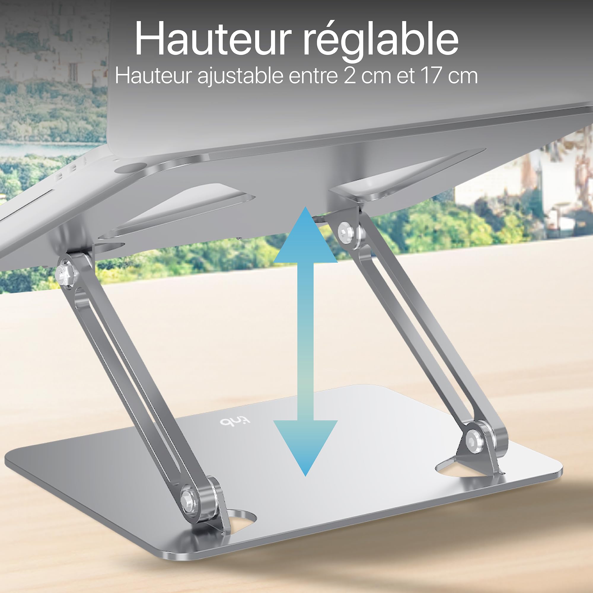T'nB - Supporto per notebook regolabile in alluminio, comodo ed ergonomico per una posizione di lavoro ottimale, antiscivolo per la massima stabilità - Grigio Alluminio