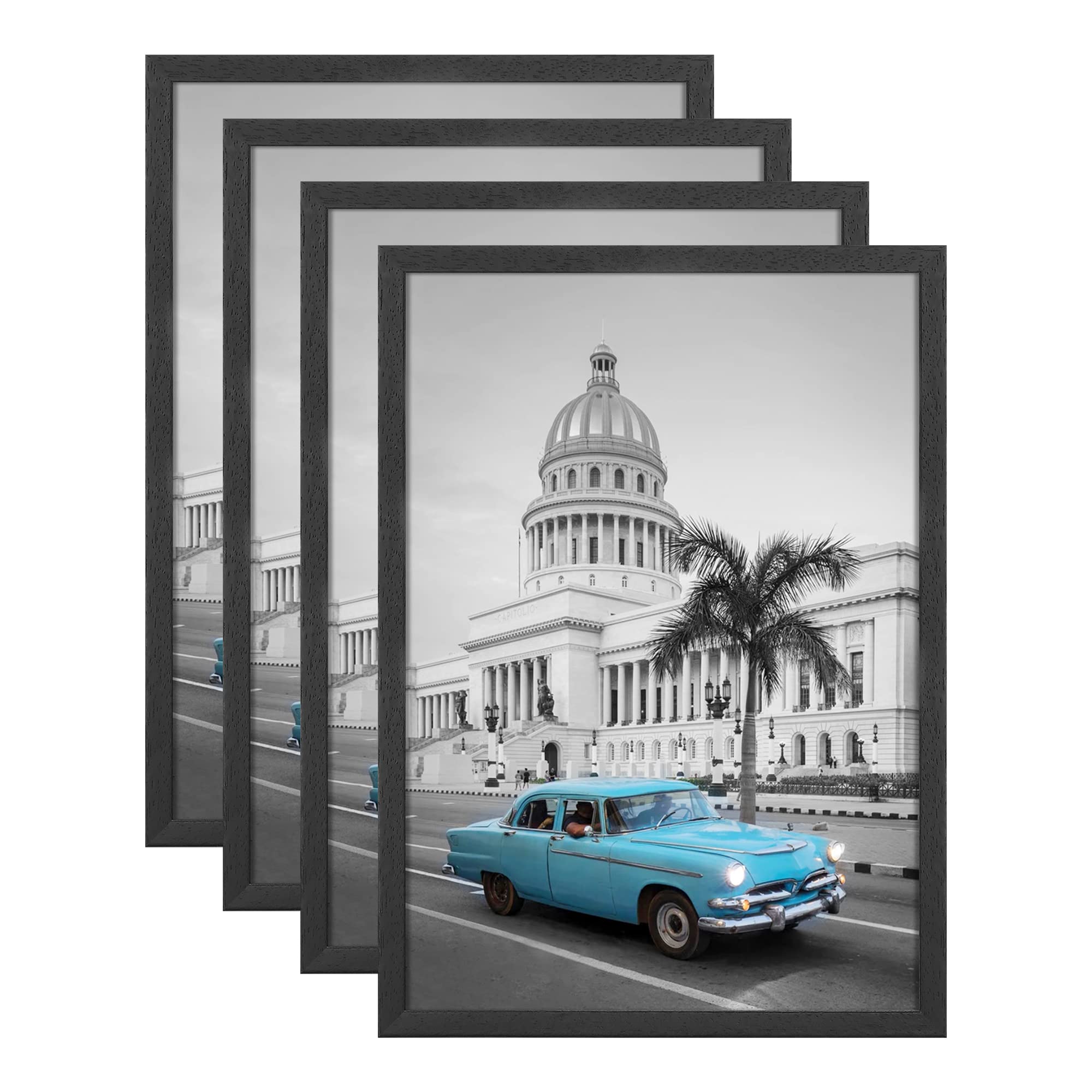 Veelot A3 Picture Frame Black Solid Wood Photo Frame set of 4 with HD Plexiglass for Wall Collage Gallery Certificate Document Wall Mounting Display Home Decor(11.7X16.5)