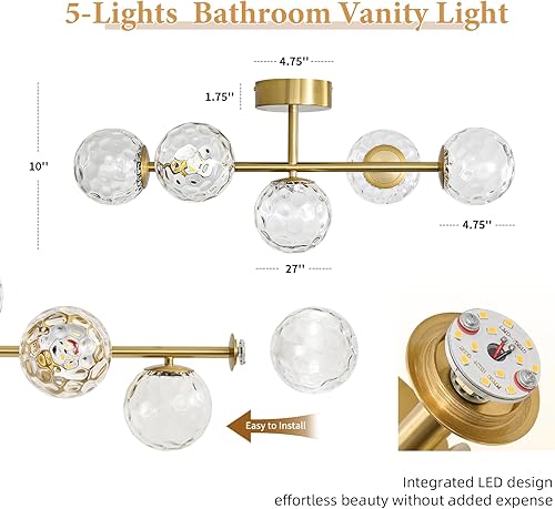 Miniatura 3 de Lámparas LED para tocador de baño 3000 K moderno cepillo dorado latón 5 luces aplique de pared - 20 W regulable mediados de siglo luz de tocador con