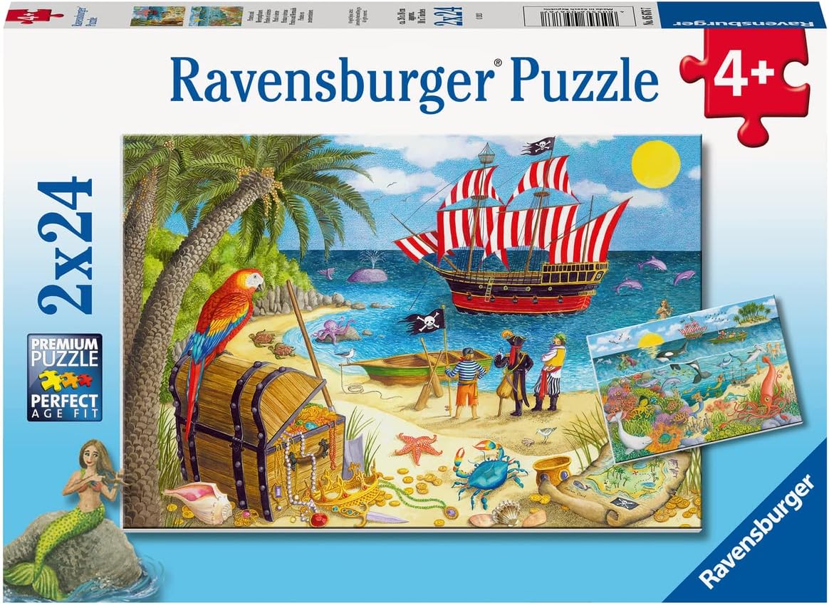 Ravensburger Pirates and Mermaids 2 x 24 Piece Jigsaw Puzzle Set for Kids - 05676 - Every Piece is Unique, Pieces Fit Together Perfectly