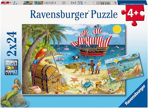 Ravensburger Piratas y sirenas 05676 - Juego de rompecabezas de 2 x 24 piezas para niños, cada pieza es única, las piezas encajan perfectamente