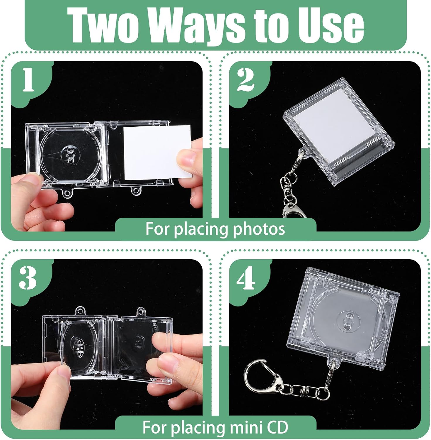20 Pcs Mini CD Holder Keychain Bulk Album Case Plastic Player Shaped Key Pendant Blank DVD Case Clear CD Jewel Keyring for DIY