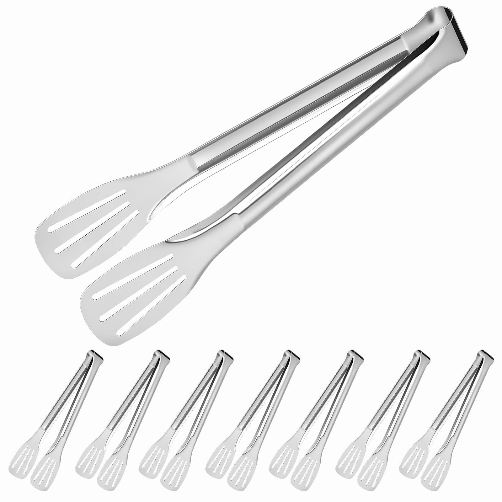 Homgaty 8 Pcs 9 Inch Stainless Steel Kitchen Serving Tongs for Salad Buffet