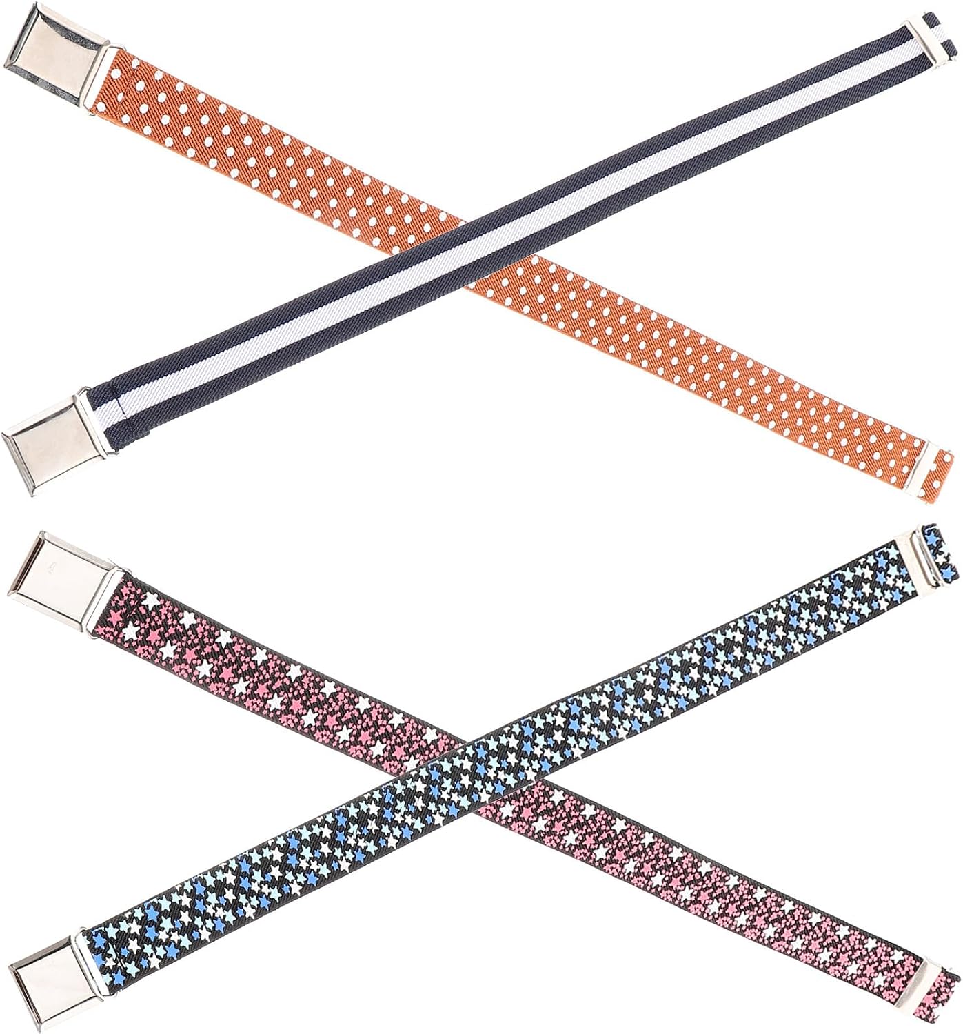 SHOWERORO 4pcs Elastic Waist Belts with Buckle for Boys, Stretchy Adjustable Waistband, Star and Stripe Pattern for Daily Wear and School
