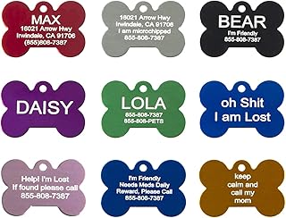 Aluminum Pet ID Tags - Engraved Personalized Dog Tags, Cat Tags Front & Back up to 8 Lines of Text â€“ Bone, Round, Heart, Flower, Paw, House, Star, Rectangle,Shirt, Cat, Mouse