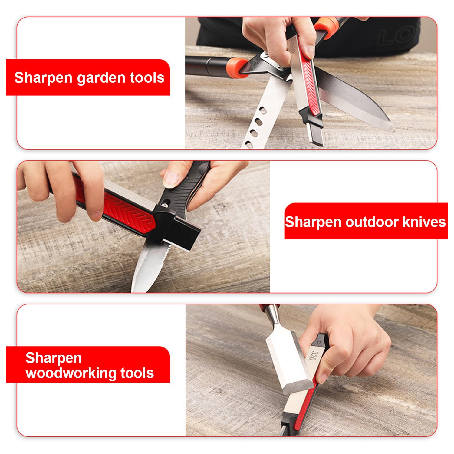 Affilatrice per attrezzi da giardino Multifunctional sharpener Affiliatore da 4 in 1 Adatto per utensili da cucina, lame di rasaerba, asce e altri coltelli
