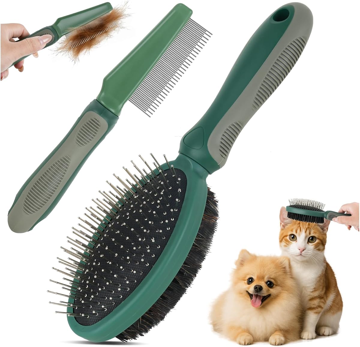 2PCS Cepillo de Aseo para Mascotas y Herramientas de Peine para Deshedding para Perros Gatos | Cepillo para gatos de doble cara 2 en 1 para mudar y bañarse, peine para mudar perros y gatos para perros y gatos de pelo largo y corto