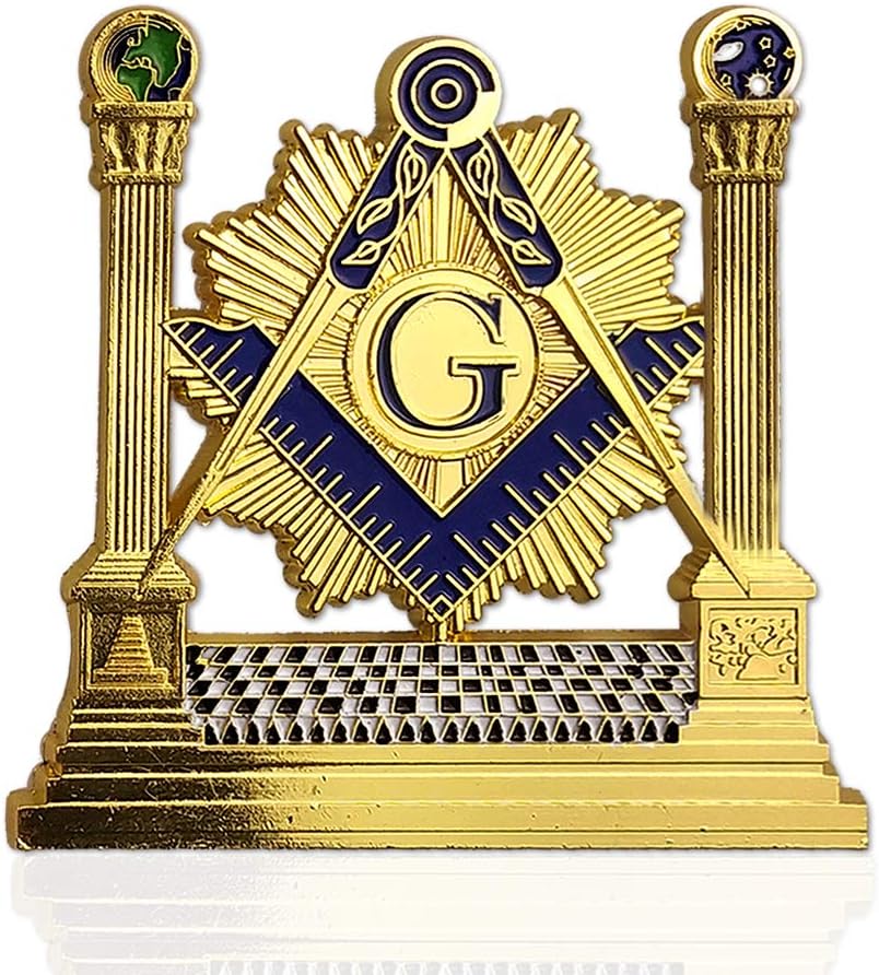 Masonic Pillars Car Emblem Shining Square & Compass Freemason auto Badge