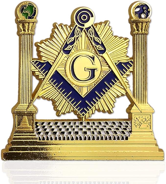Masonic Pillars Car Emblem Shining Square & Compass Freemason auto badge Automotive