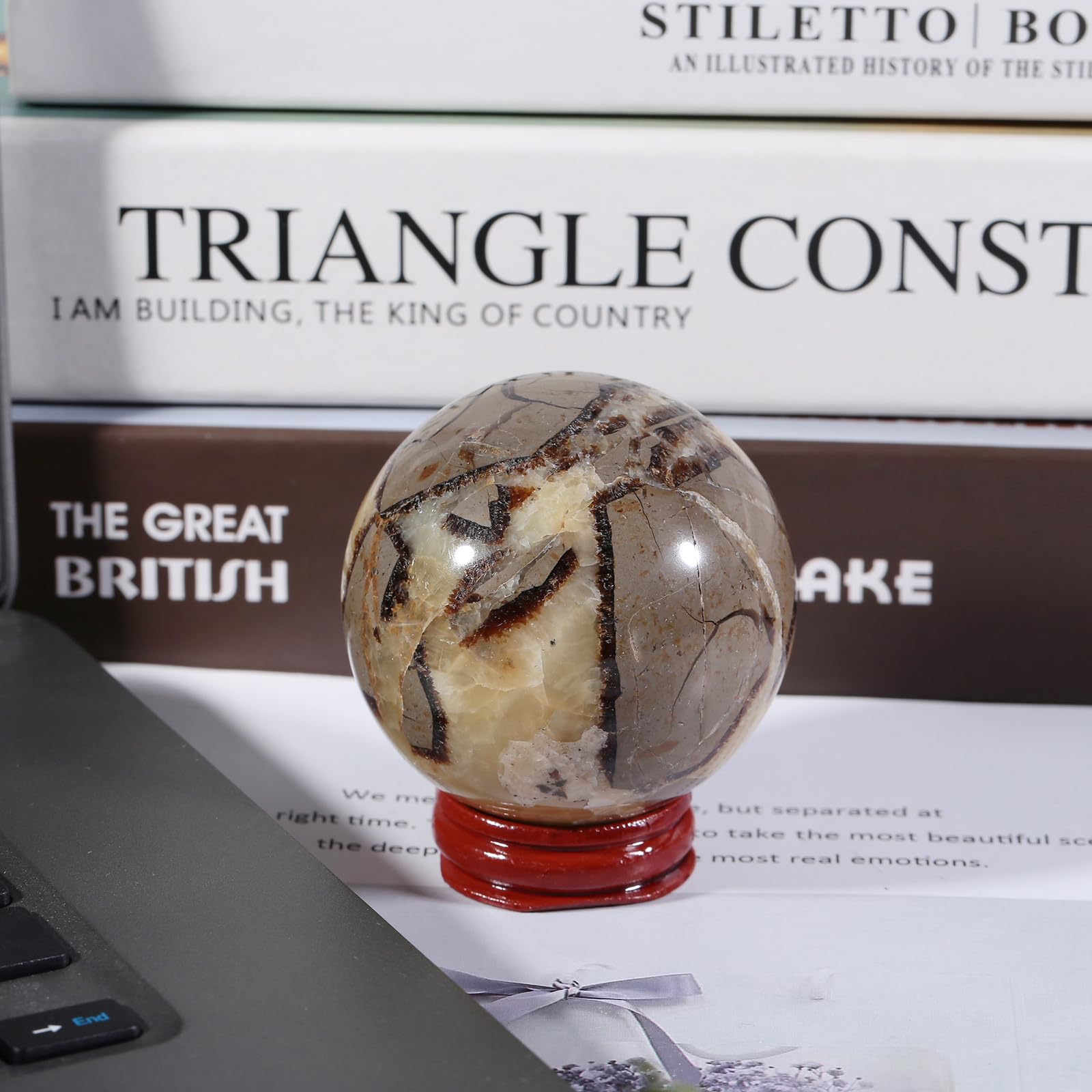 Nupuyai Natural Septarian Dragon Stone Ball with Wooden Stand - Image 4