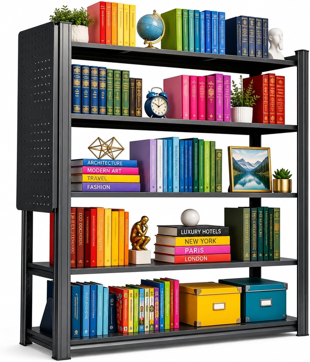 Heavy Duty 5 Tier Metal Book Shelf with Pegboard
