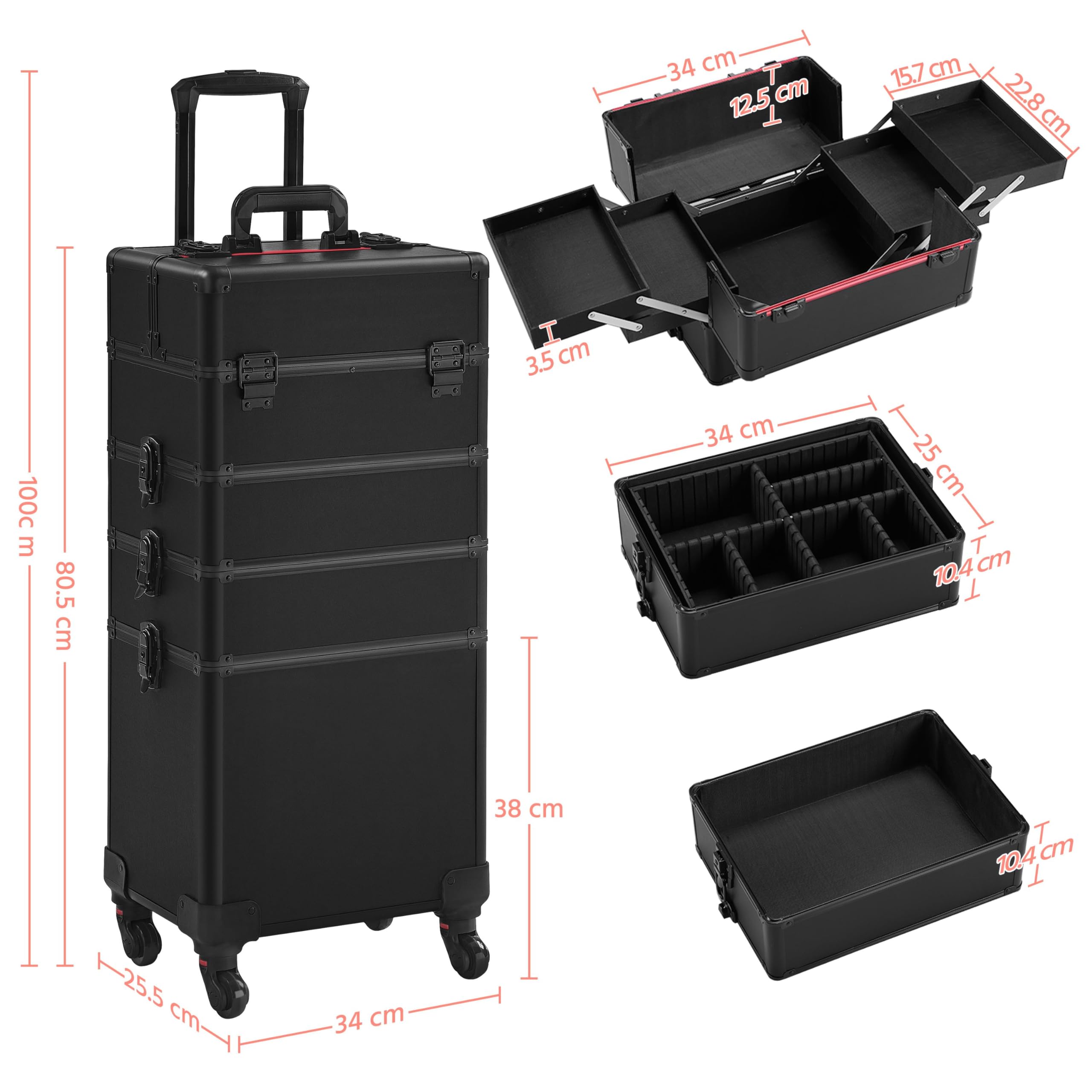 Yaheetech Kosmetikkoffer Alu Beauty Case 4 in 1 Schminkkoffer mit 360° Rollen