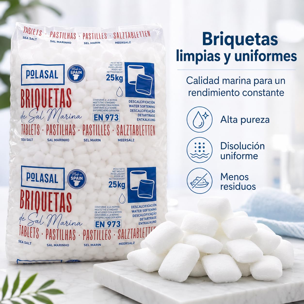 Sal natural en pastillas para descalcificador - Saco de 25 kg