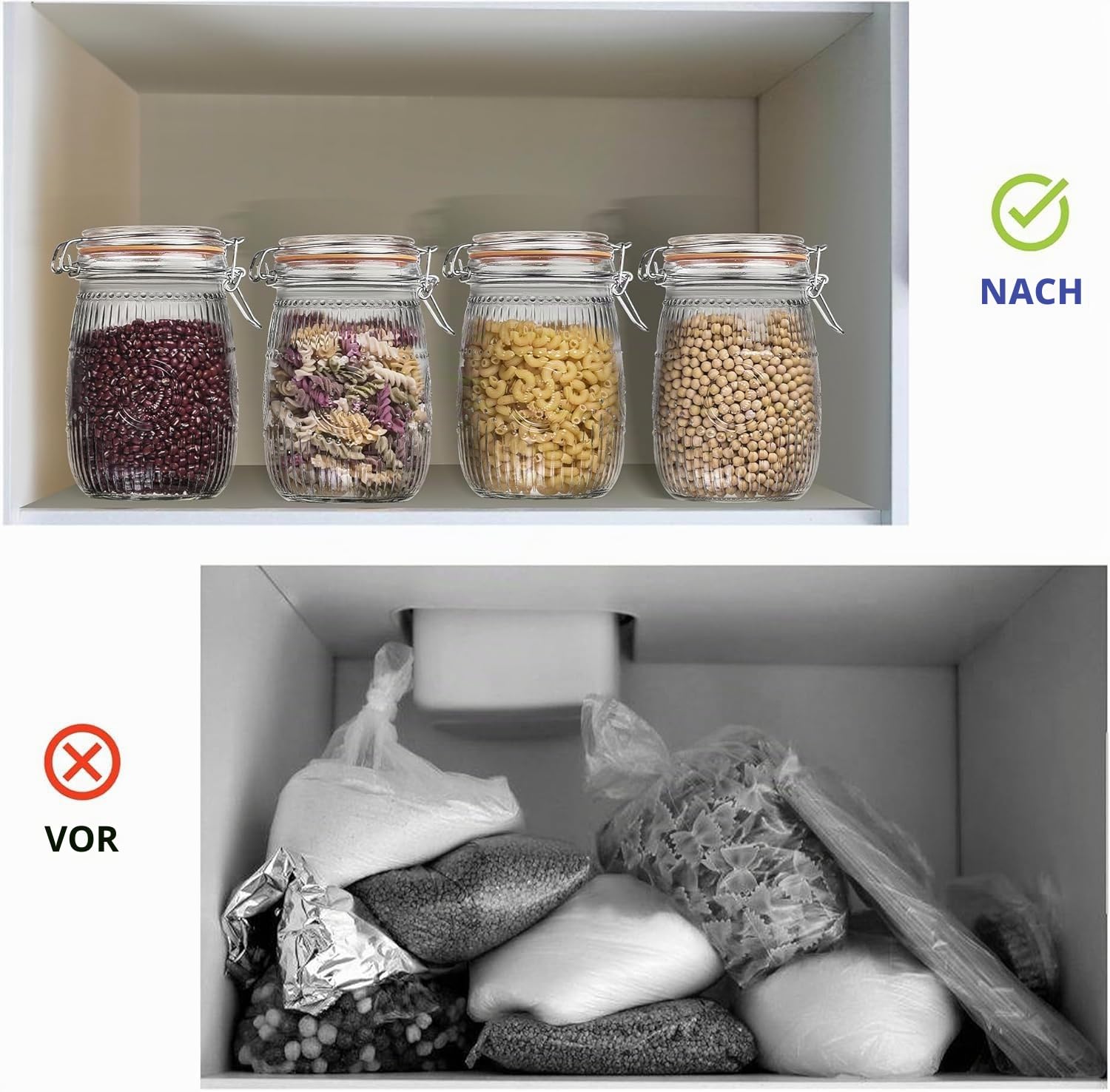 1L Einmachgläser Mit Bügelverschluss, 6 Stück vorratsgläser mit deckel,1000ml Glasbehälter mit Drahtbügelverschluss für Lagerung, Einmachen, Einlegen, Konservieren, Fermentieren, Basteln und Dekoriere