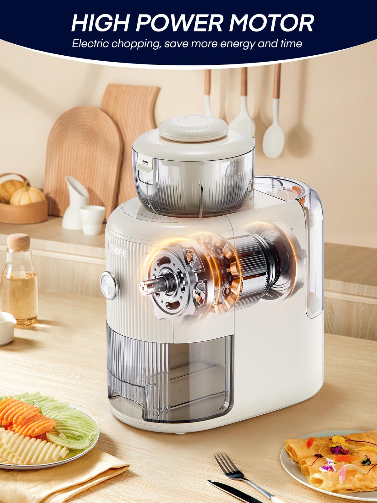 FOHERE Grattugia Elettrica Multifunzionale, 6 Lame, 50W, Contenitore 1,8L, Tritatutto per Verdure, Formaggio, Cipolle, Carote, Cetrioli, Bianco