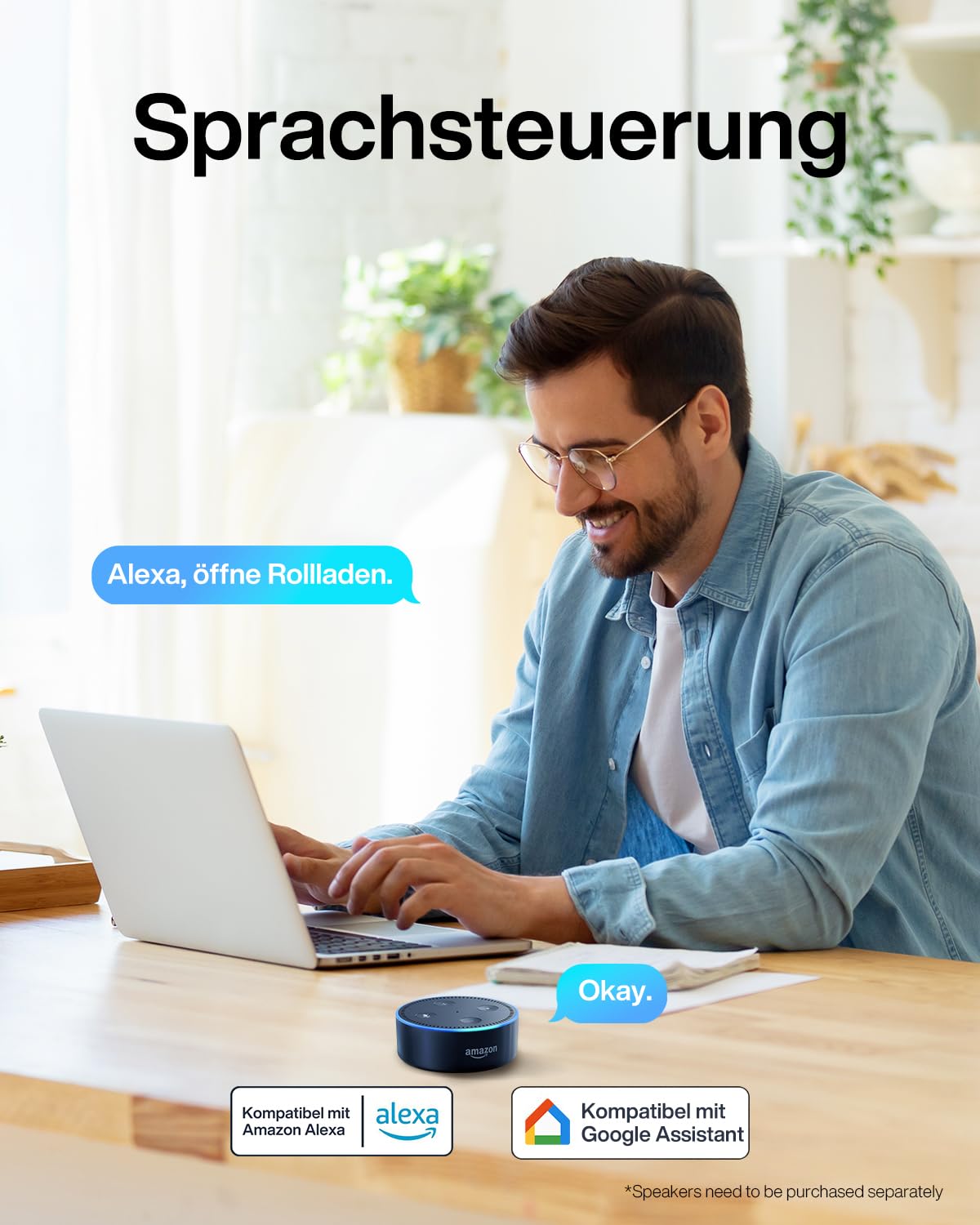Smart Rolladenschalter, Wlan Rolladen Zeitschaltuhr, Kompatibel mit Alexa/Google Home/Smart Life, Wifi Jalousien Rolladensteuerung Benötigt Nullleiter