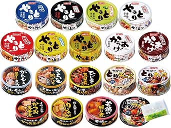 Hotei Foods Meat, Side Dishes, Yakitori, Canned Assortment, 1 Can of 18 Types, Gift for Long-term Storage *Sencha Tissue Set Next Door