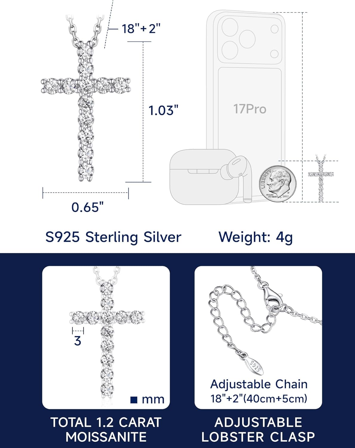 MomentWish Cross Necklace for Women, Christian Gifts for Her, Moissanite Cross Pendant, 925 Sterling Silver Necklaces Religious Anniversary Birthday Gifts for Women- - Image 6