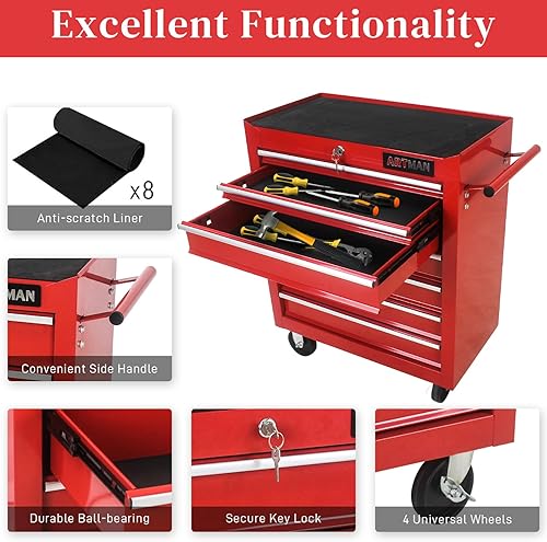Miniatura 6 de Caja de herramientas con ruedas de 7 cajones con ruedas, carrito de herramientas multifuncional, gabinete de almacenamiento de herramientas