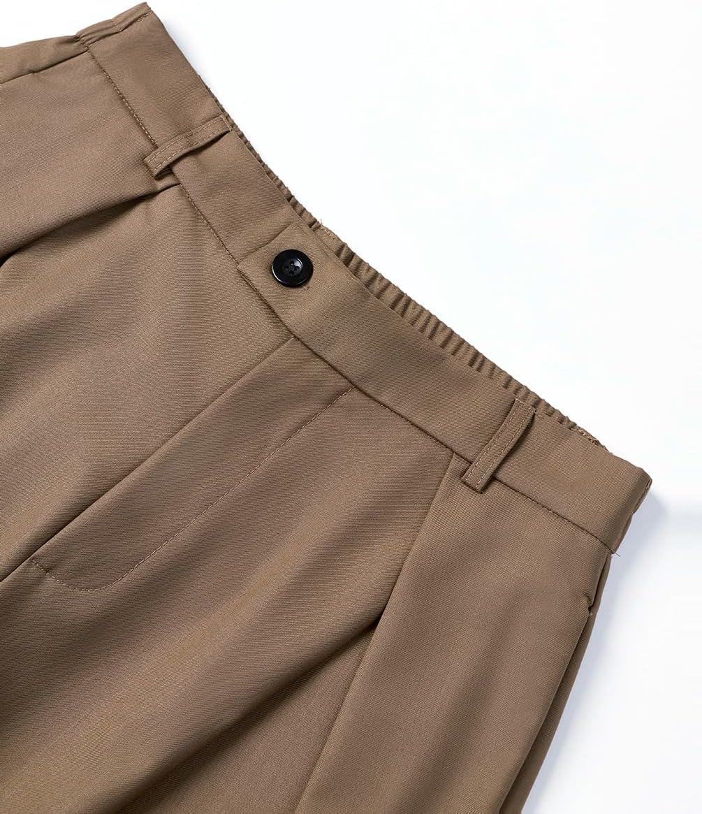 THWEI Men's Baggy Wide Leg Pants Zipper Fly Pleated Trousers Casual Dress Pants with Pocket - Image 5