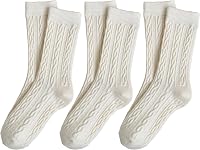 MANGMAO 3 Pairs Women's Cable Knit Crew Socks - Y2K Cute Preppy Warm Aesthetic Fall Winter Socks