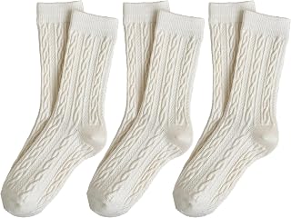 MANGMAO 3 Pairs Women's Cable Knit Crew Socks - Y2K Cute Preppy Warm Aesthetic Fall Winter Socks