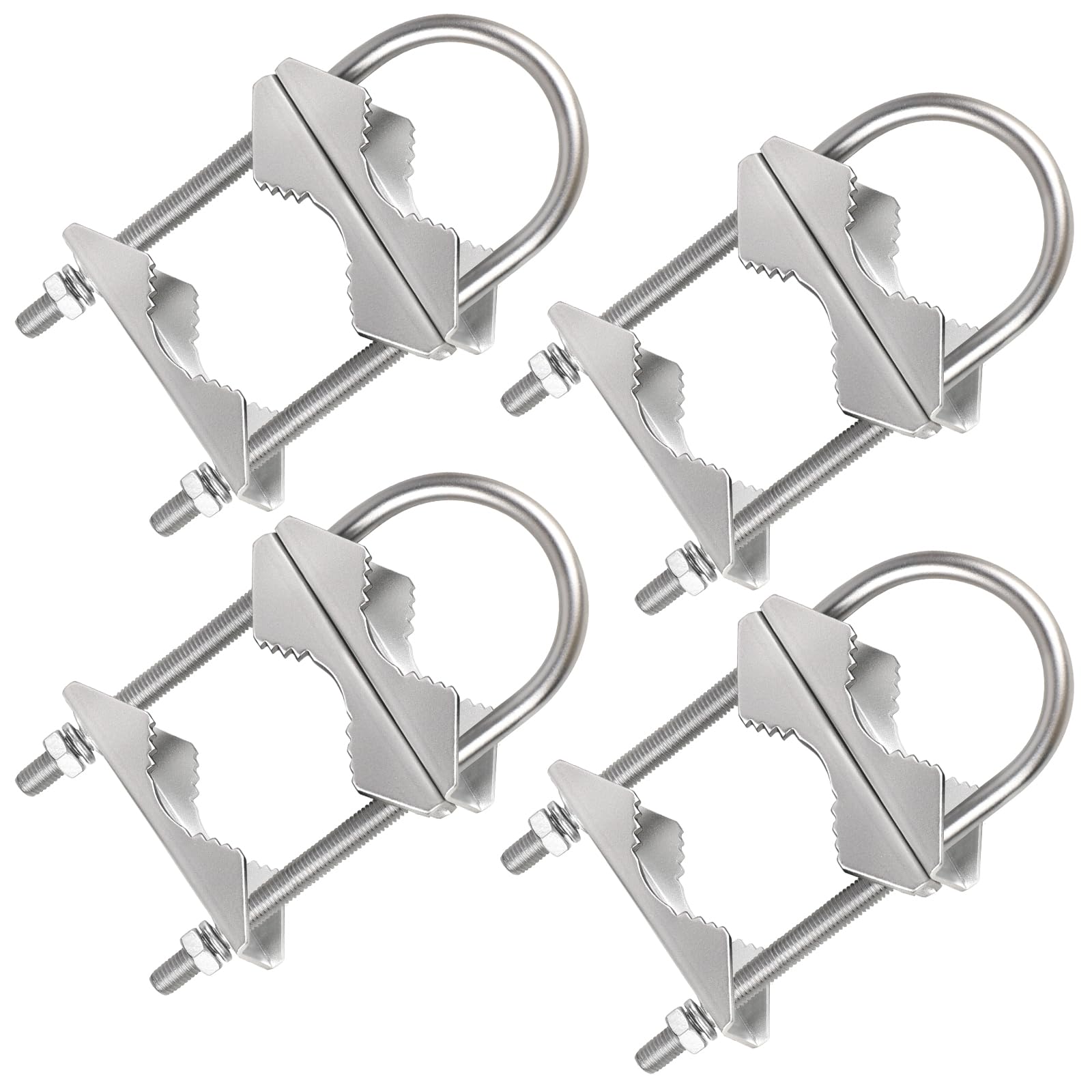 MOOKEERF Double Antenna Mast Clamp - 4 PCS Antenna Pole Mount Bracket V Jaw Block with U Bolts,Heavy Duty Mast to Mast Mount Bracket Kit for Outside Home Antenna
