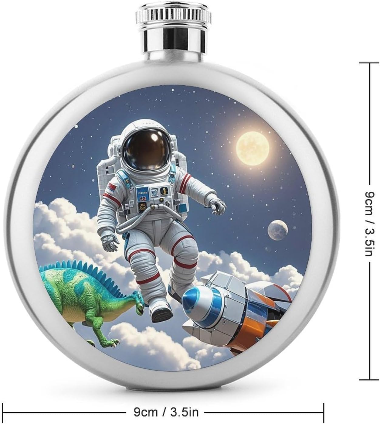 Funny Astronaut Dinosaur Rocket Stainless Steel Flagon to 5 Oz with Screw Cap,Hip Flask for Men–Whiskey & Liquor Pocket Flask,Alcohol Flagon for Camping Drink Sports Outdoor Wine Bottle