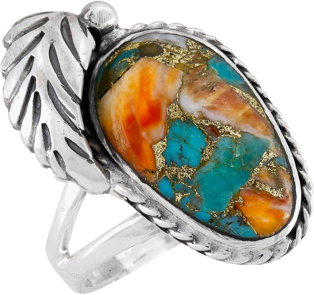 Turquoise Ring Sterling Silver 925 Genuine Gemstones Size 6 to 11