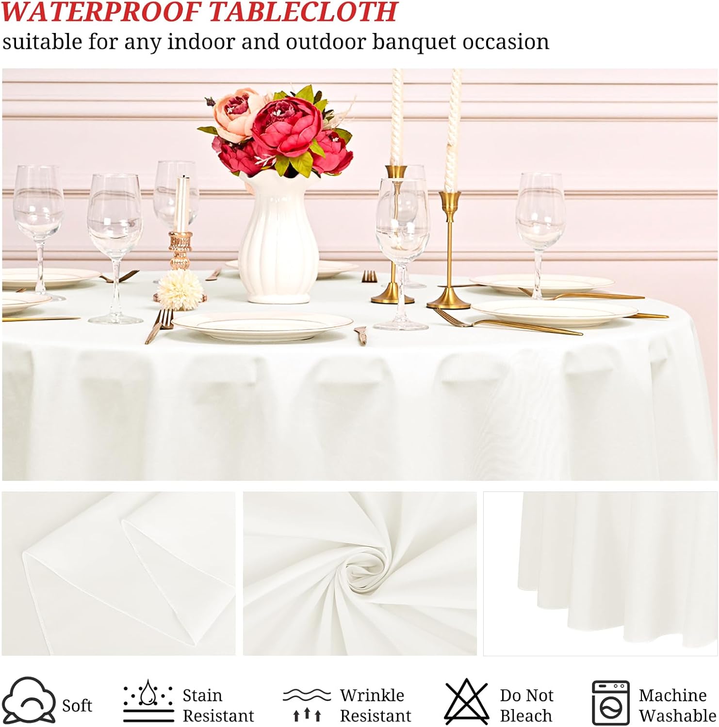 10 Pack Ivory Tablecloth Round 120 Inch Washable Circle Tablecloth,Stain Resistant and Wrinkle Polyester Table Cloth Decorative Round Tablecloth for Dining Wedding Party Banquet Buffe