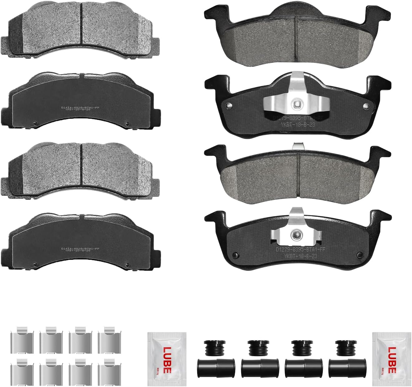 Front and Rear Ceramic Brake Pads Set with Hardware For 2010 2011 2012 2013 2014 2015 2016 2017 Ford Expedition Lincoln Navigator