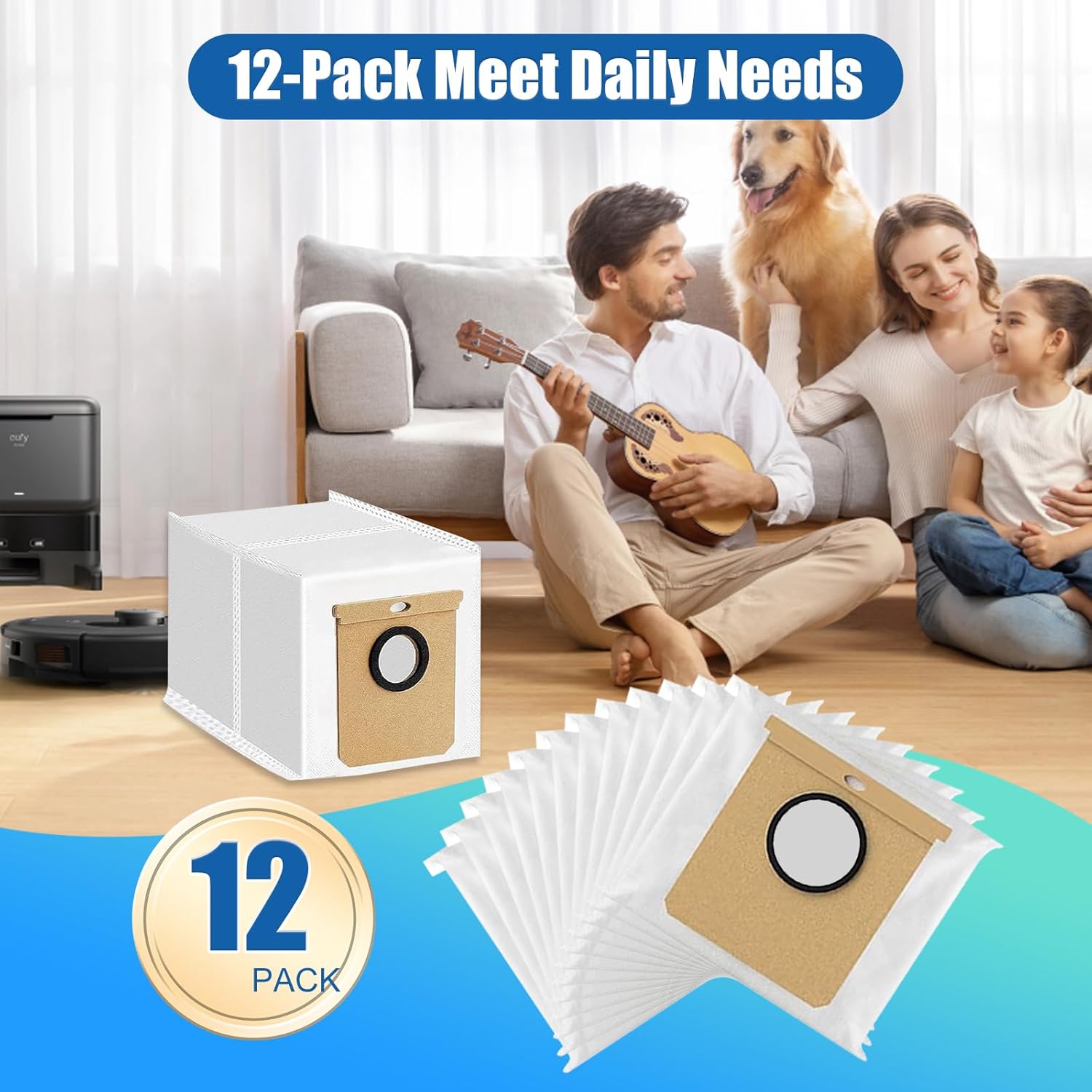 12 Pack Replacement Vacuum Dust Bags for Eufy L50 SES & L60 SES Self-Empty Station – 3.5L Large Capacity Disposal Bag