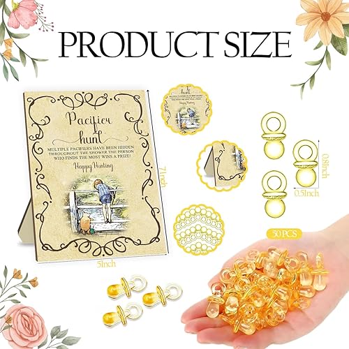 Miniatura 2 de Winnie - Juego de juegos de baby shower, letrero clásico de caza de chupete Pooh para juego de baby shower, 50 piezas de mini chupetes amarillos