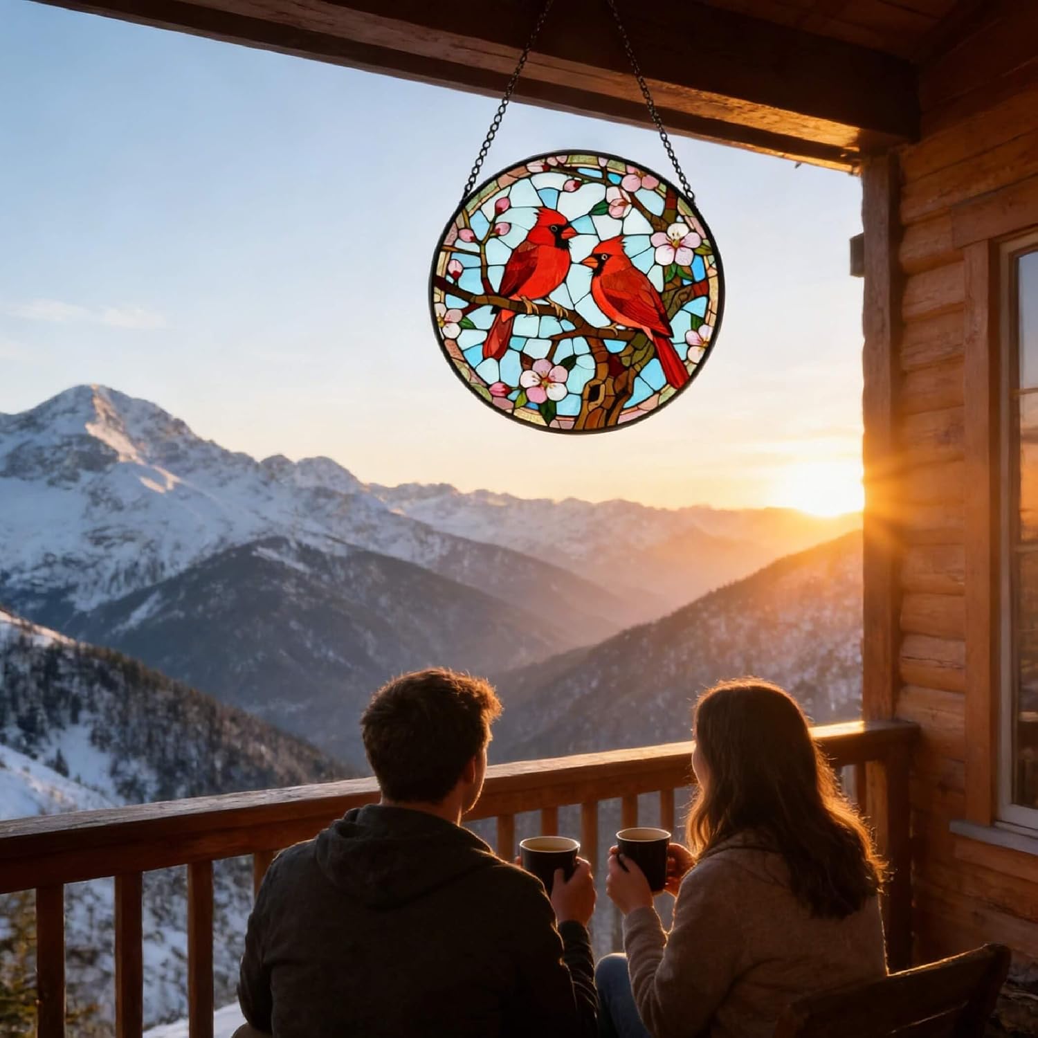 Stained Glass Window Hanging Farmhouse Decor Cardinal Birds Sun Catcher Home Decor Birthday Decorations for Women Hummingbird Gifts for Women Suncatchers for Windows Hanging 6.3 Inch