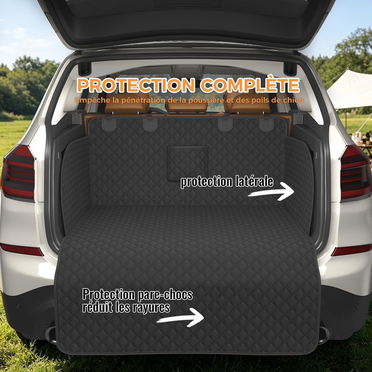 Protection de coffre pour chien, couverture pour coffre de voiture pour chien matelassée avec protection latérale et de seuil de chargement, tapis de protection universel pour coffre pour