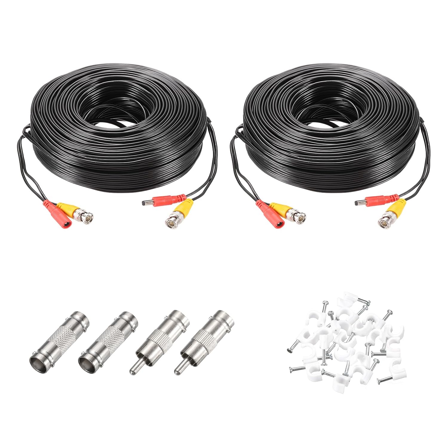 MECCANIXITY BNC Video Power Cable,5m/16ft All-in-One Security Camera Wire Cord DC Extension Wire for CCTV Security DVR Camera System Installation Plug & Play Cord,4 Set White