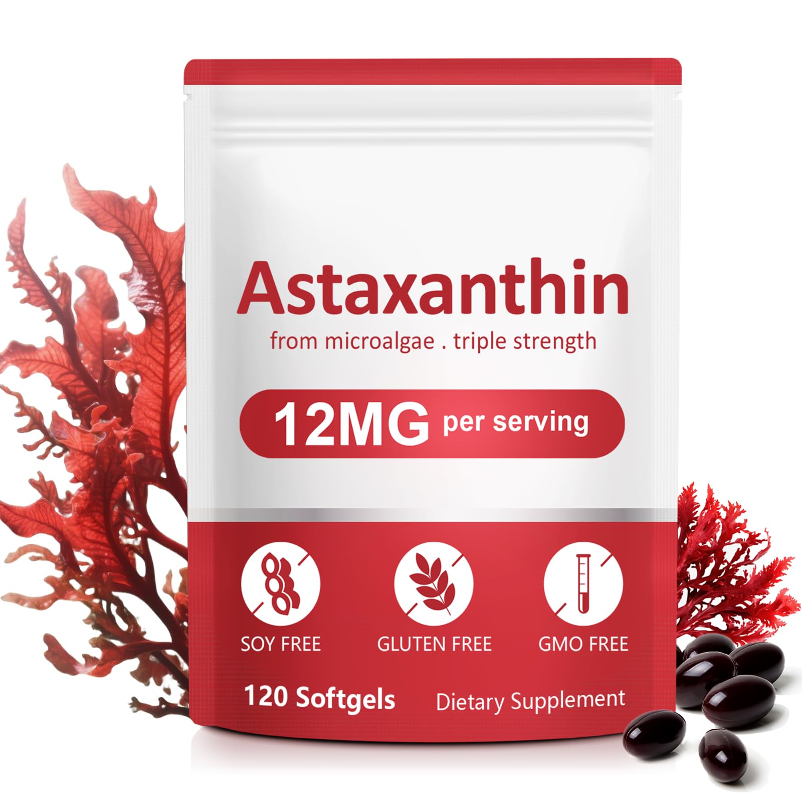 Integratori di Astaxanthin, Premium Astaxanthin supporta occhi, articolazioni, circolazione interna e salute della pelle - Formula naturale anti-invecchiamento, non-GMO non-glutine