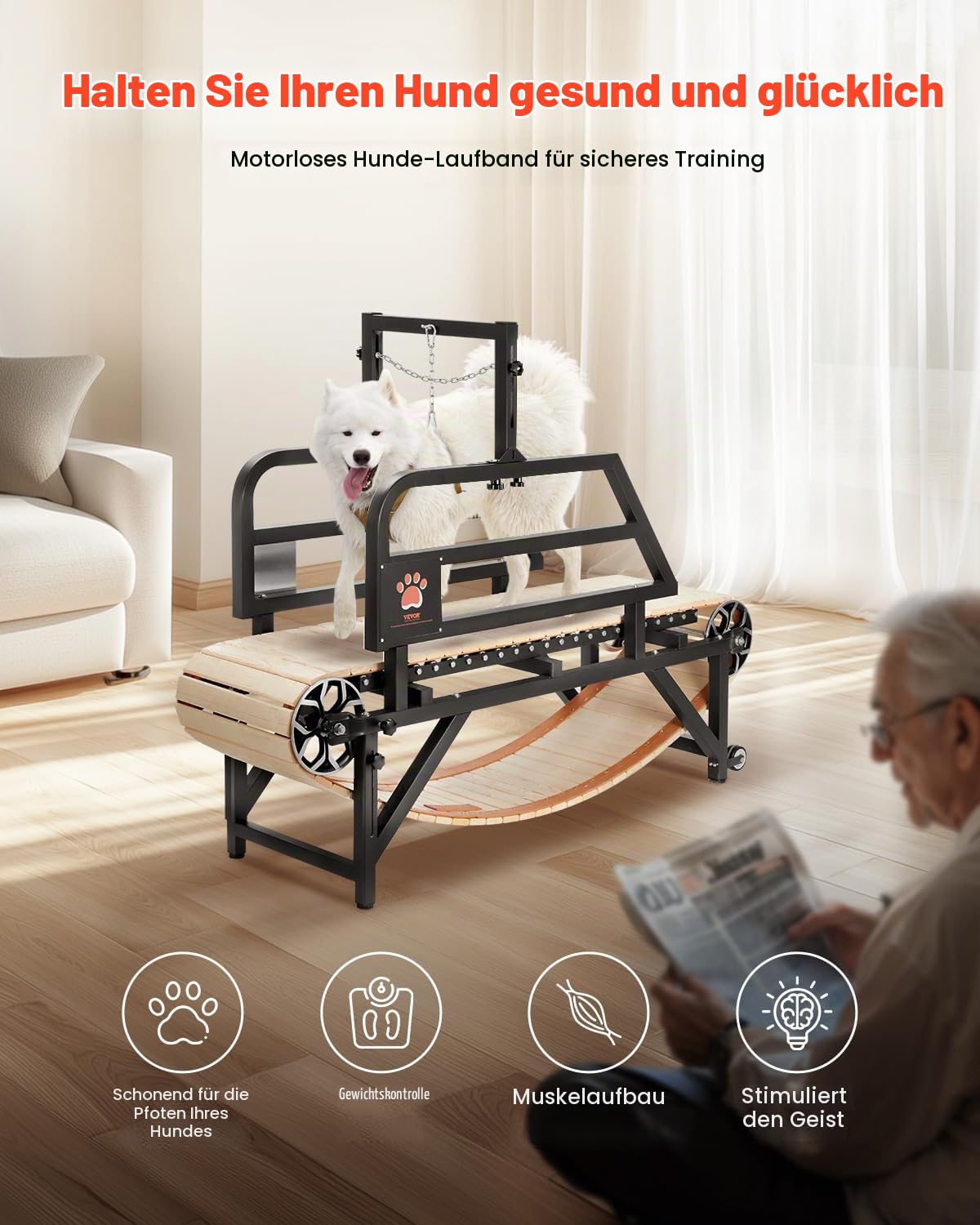 VEVOR Hundelaufband für mittelgroße Hunde, bis 100 kg, Hundelaufmaschine mit verstellbaren Rampen, Dog Pacer Slatmill für Hunde, Haustier-Laufband-Trainingsgerät für Indoor- & Outdoor-Übungen