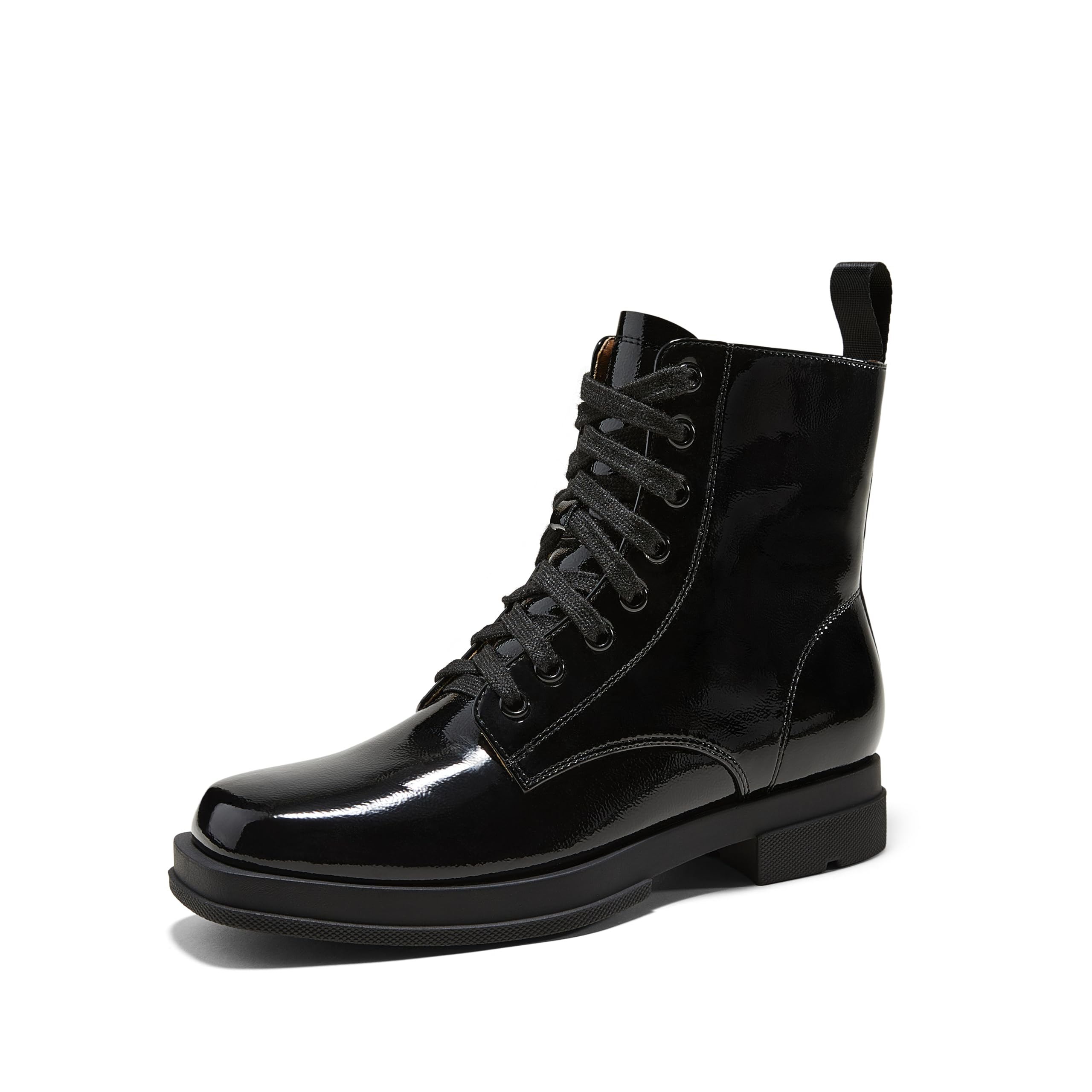 Arromic Black Ankle Boots Women's Lace-up Combat Boots with Side Zipper Square Toe Low Heel Fashion Booties