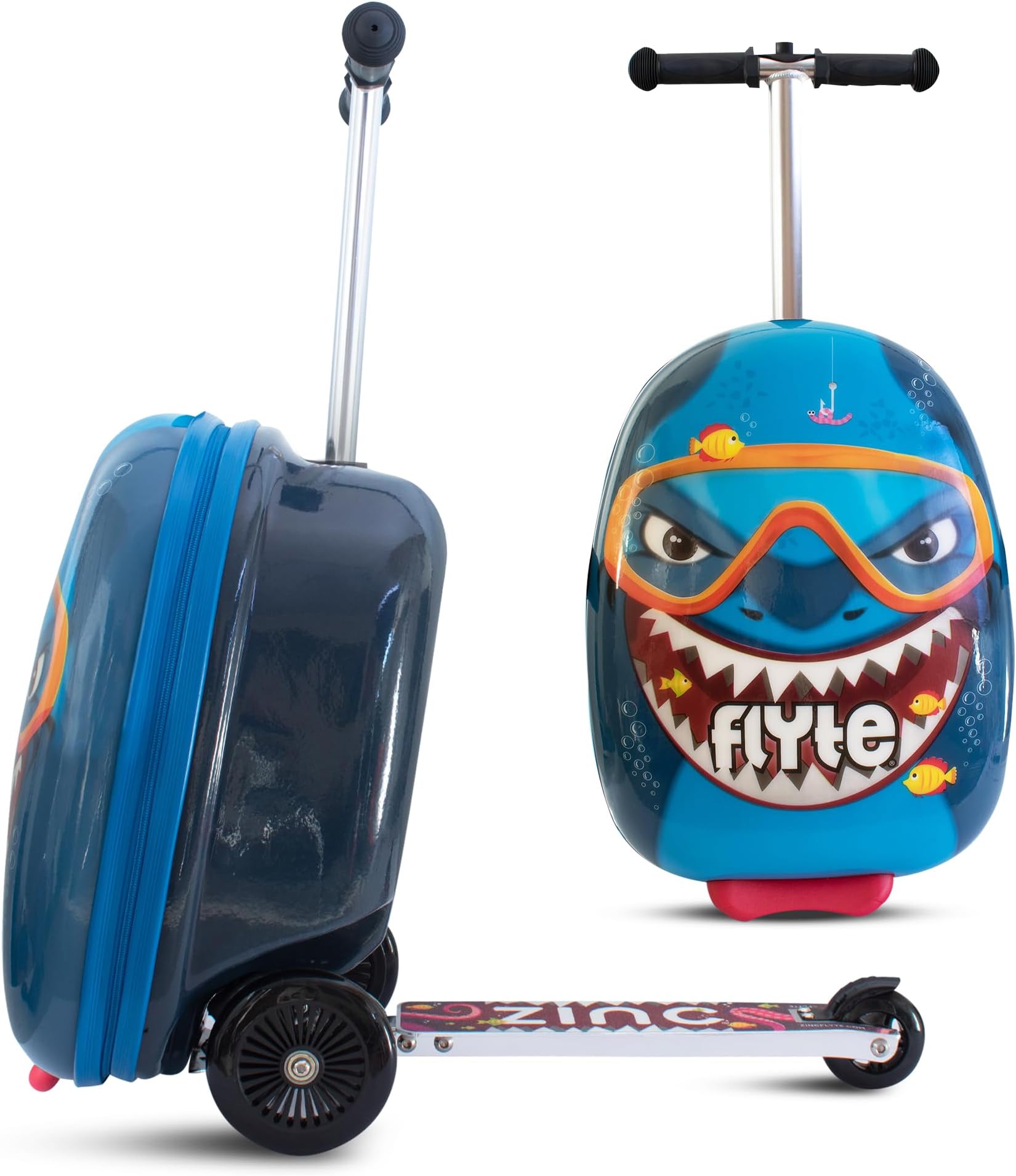 Scooter Suitcase Folding Kids Luggage, 18 Inch Hardshell, Ride On with Wheels, 2-in-1, 25 Litre Capacity