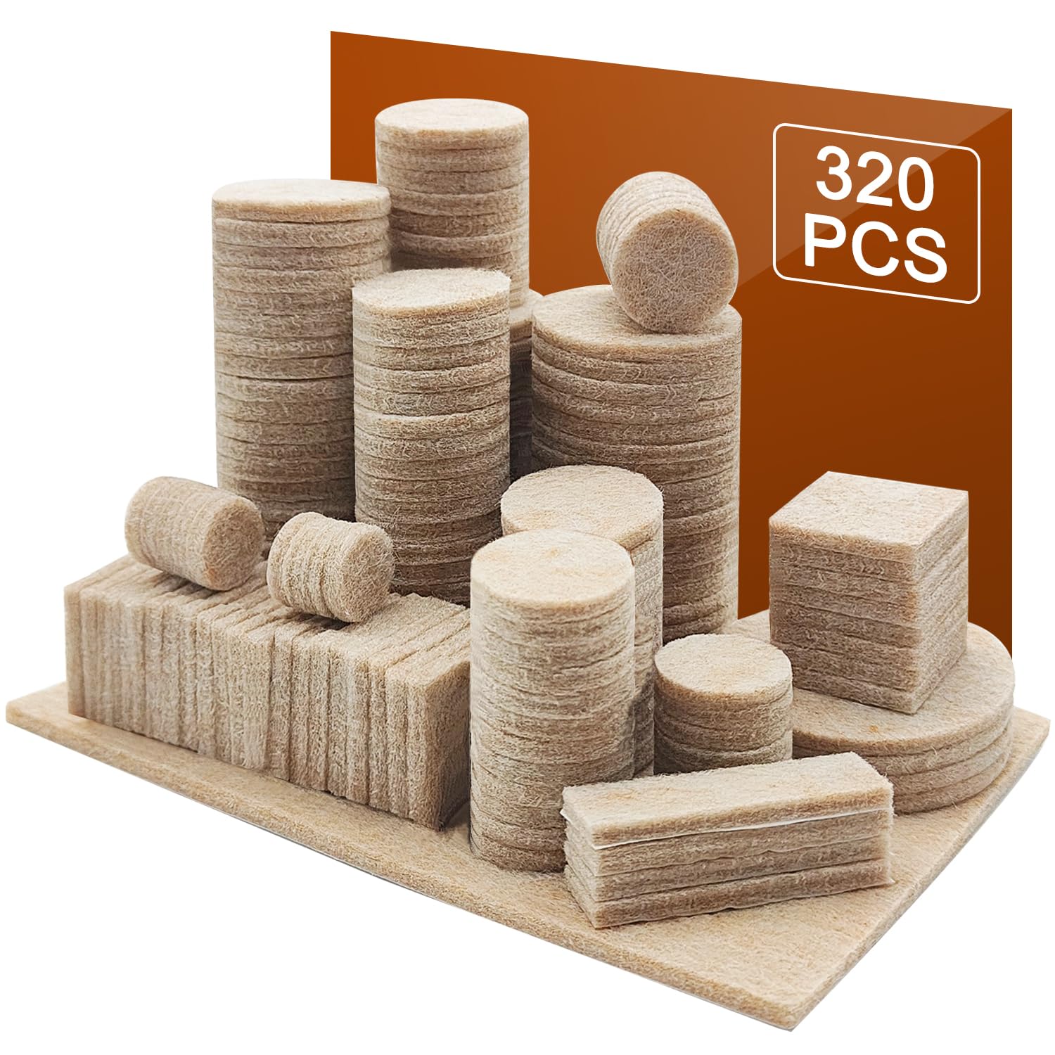 Furniture Pads 320 Pack Premium Furniture Felt Pads (Beige), Huge Quantity Self Adhesive Anti Scratch Floor Protector for Furniture Legs Hardwood with 80 Cabinet Door Bumpers, Felt Pads for Chair Legs
