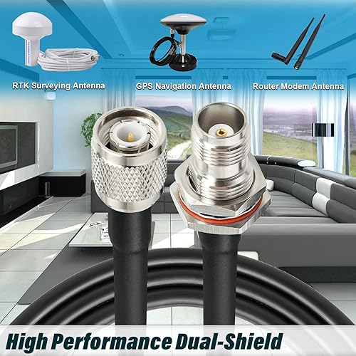 Miniatura 7 de Cable TNC de 10 pies, cable coaxial RG58 TNC macho a TNC hembra, montaje en mamparo hembra de baja pérdida de 50 ohmios, cable coaxial RG58 para