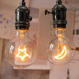 Decorative Light Bulb, G80 Globe LED Light Bulb, Moon Star Set Night Light Bulb, Antique Vintage Edison Bulb, 2W, E26 Base,Yellow