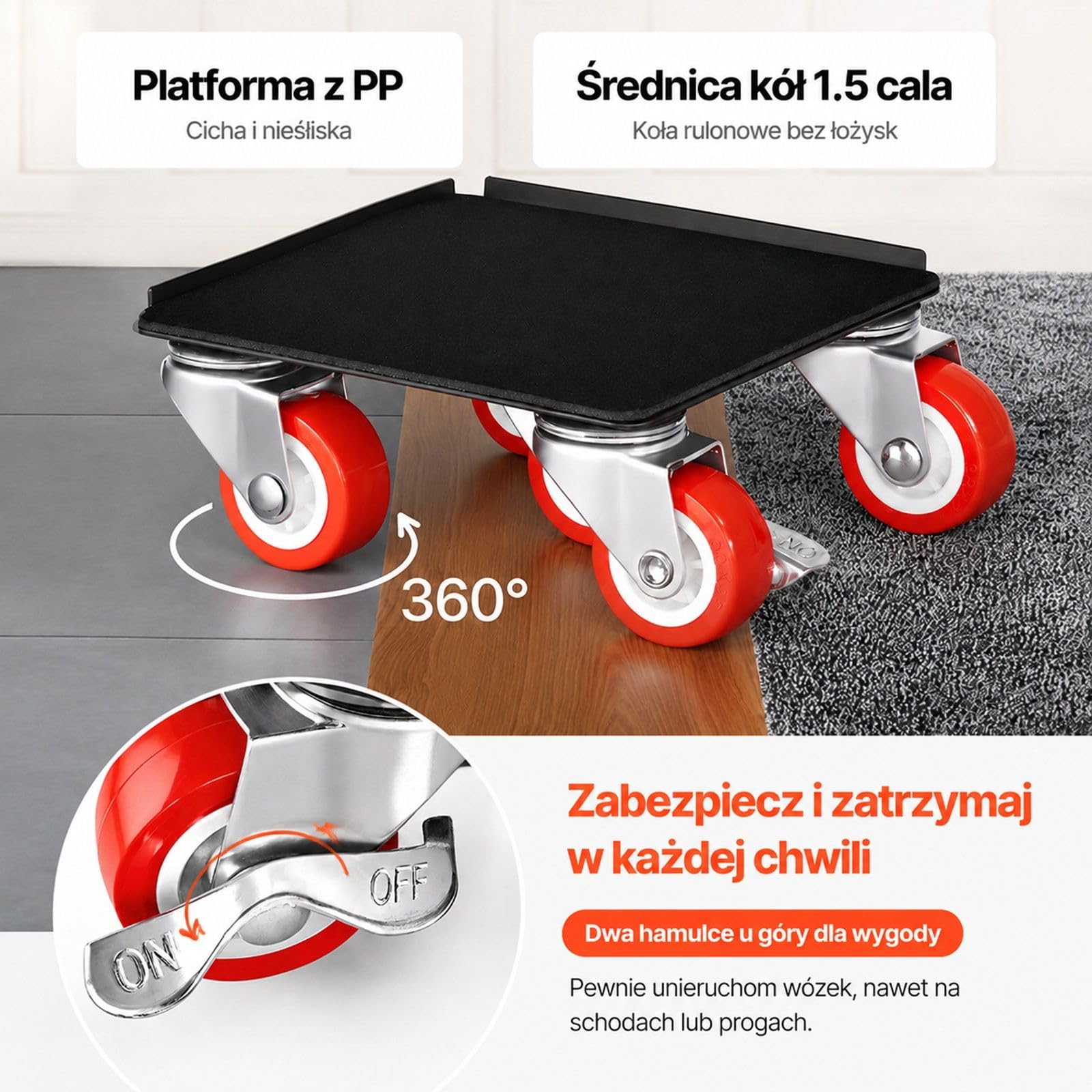 Wózek meblowy zestaw 4 sztuki z 5 kołami obrotowymi do szafy sofy stołu i przeprowadzki