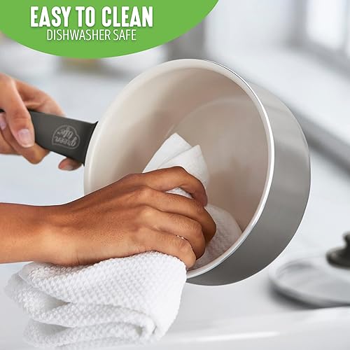 Miniatura 6 de GreenLife Soft Grip - Juego de ollas antiadherentes de cerámica saludable de 1 cuarto y 2 cuartos de galón con tapas, sin PFAS, apto para