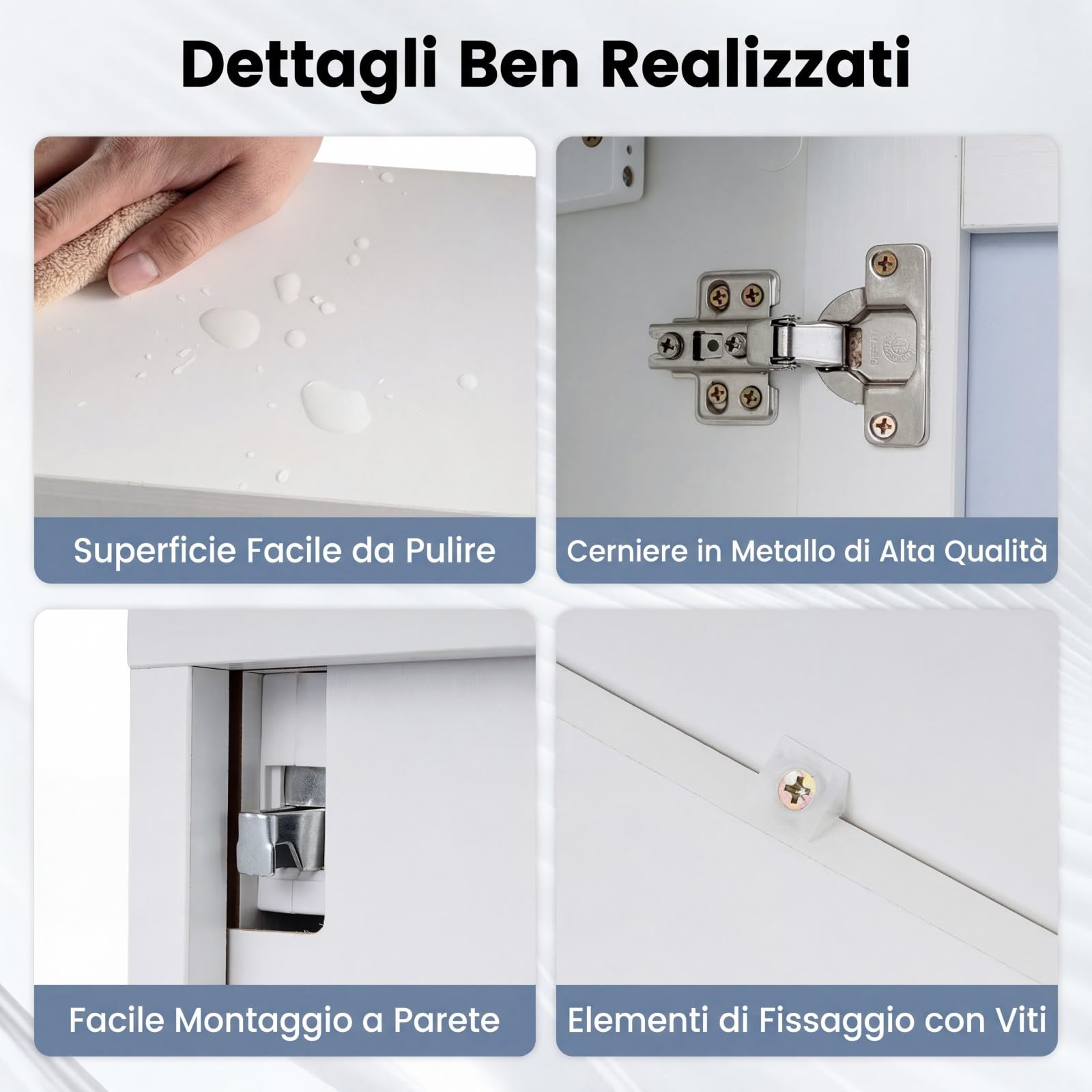 COSTWAY Mobile Bagno con Specchio, Specchio Bagno Contenitore con Porta Singola e 3 Ripiani Aperti, Mobiletto Salvaspazio in Legno per Lavanderia e Ingresso, 56 x 16 x 61 cm (Bianco)