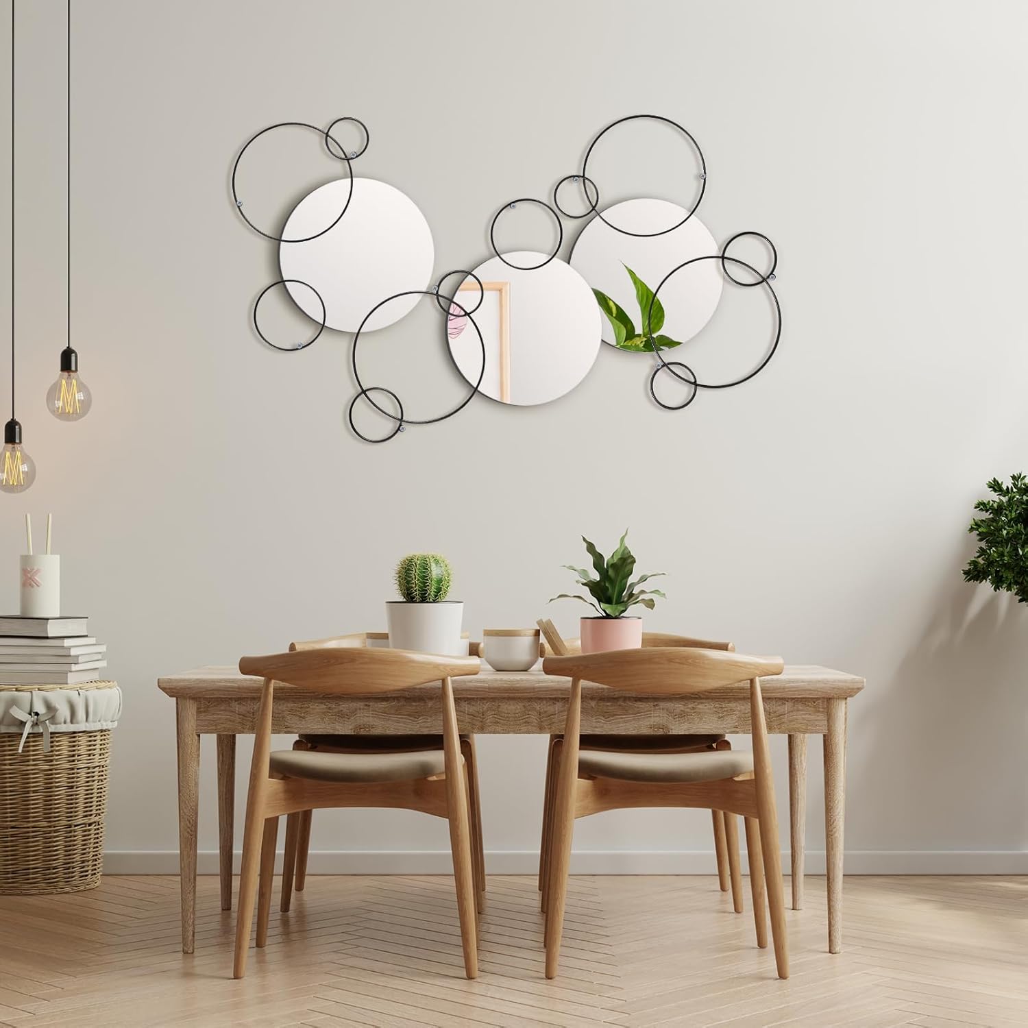 Hicarer 9 Pcs Split Decorative Wall Mirror Modern Black Wall Decor DIY Metal Wall Mirrors for Living Room Decor Circle Plates Overlapping Decorations Wall Decor Set for Hallway Entryway - Image 4