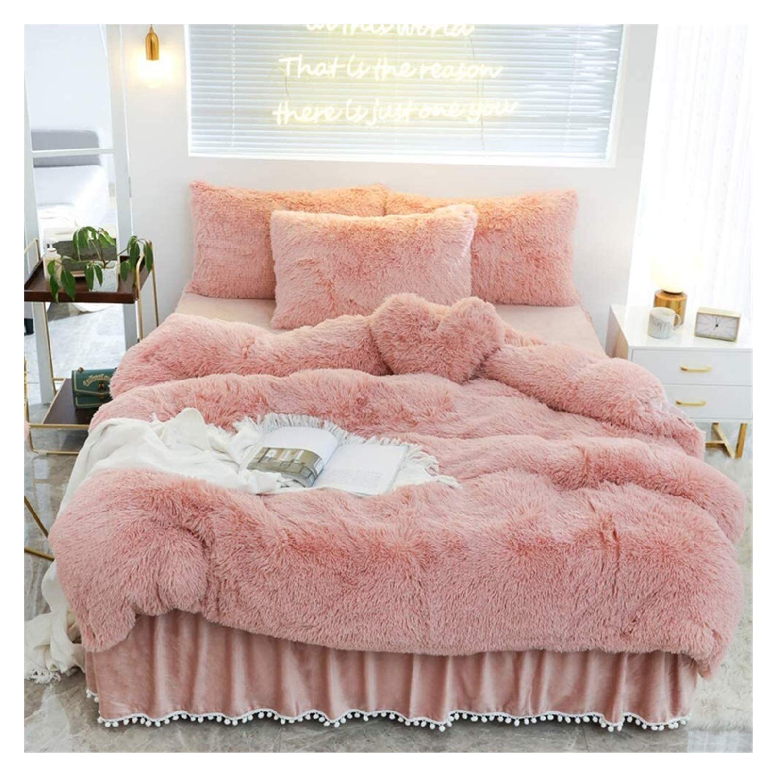 Parure de lit King en velours de cristal beige rosé avec housse de couette et taies d'oreiller